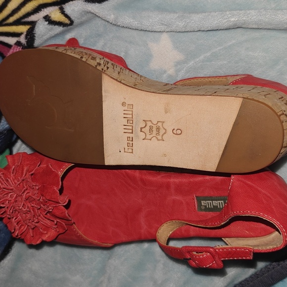 Red Strappy Wedge Shoes with Cork Sole - Picture 5 of 6